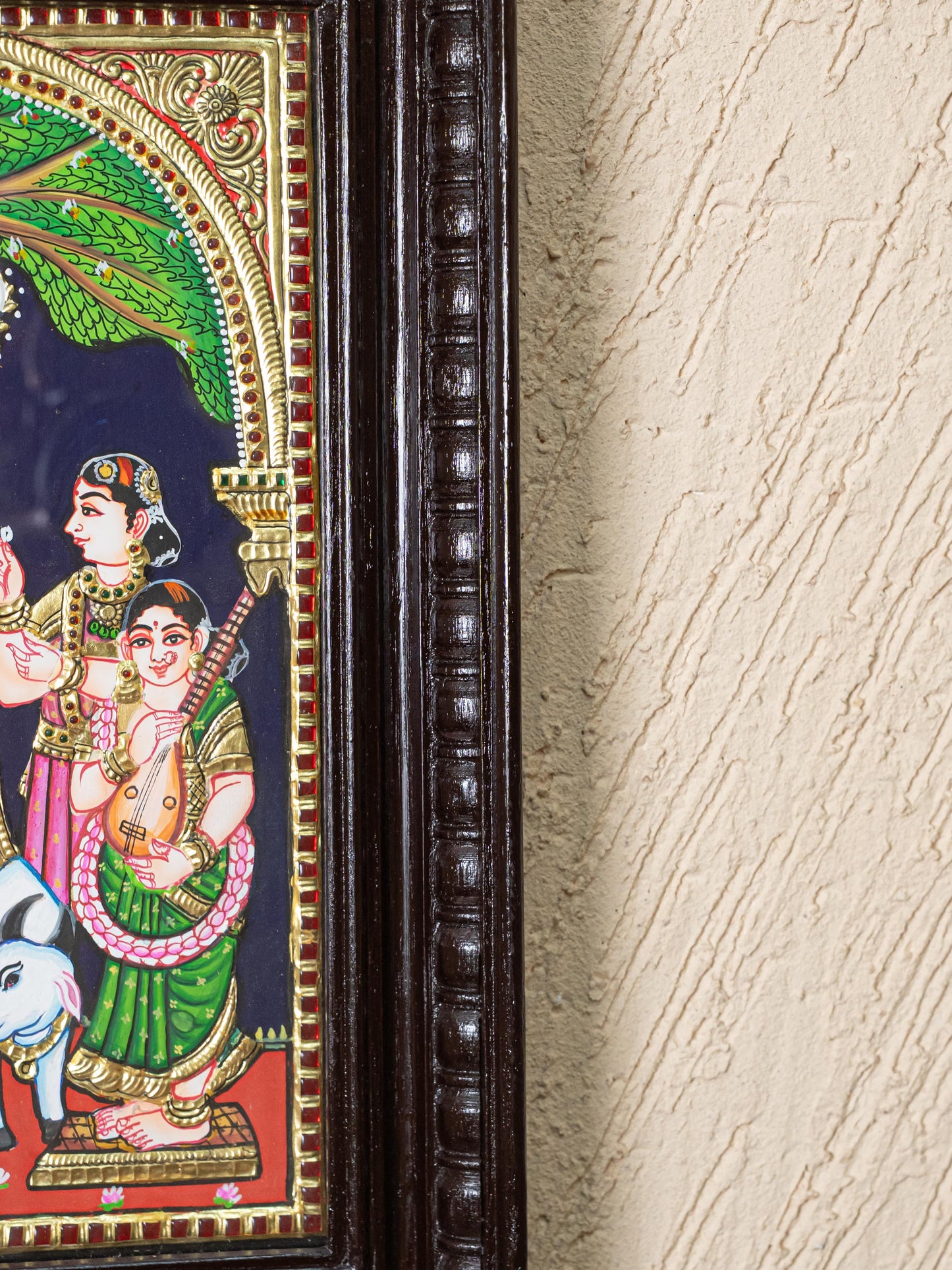 Tanjore Painting - Krishna with Gopikas - Flat (Gold Foil) - 15x12 inch - WL5243