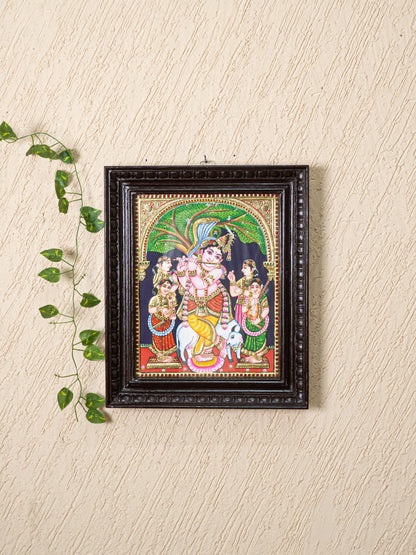 Tanjore Painting - Krishna with Gopikas - Flat (Gold Foil) - 15x12 inch - WL5243