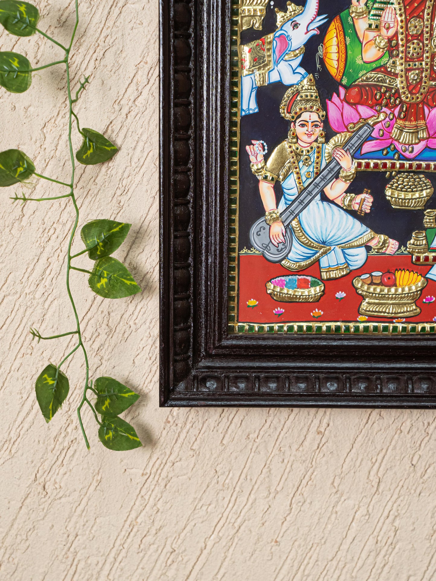 Tanjore Painting - Lakshmi-Ganesha-Saraswathi - Flat (Gold Foil) - 15x12 inch - WL5244