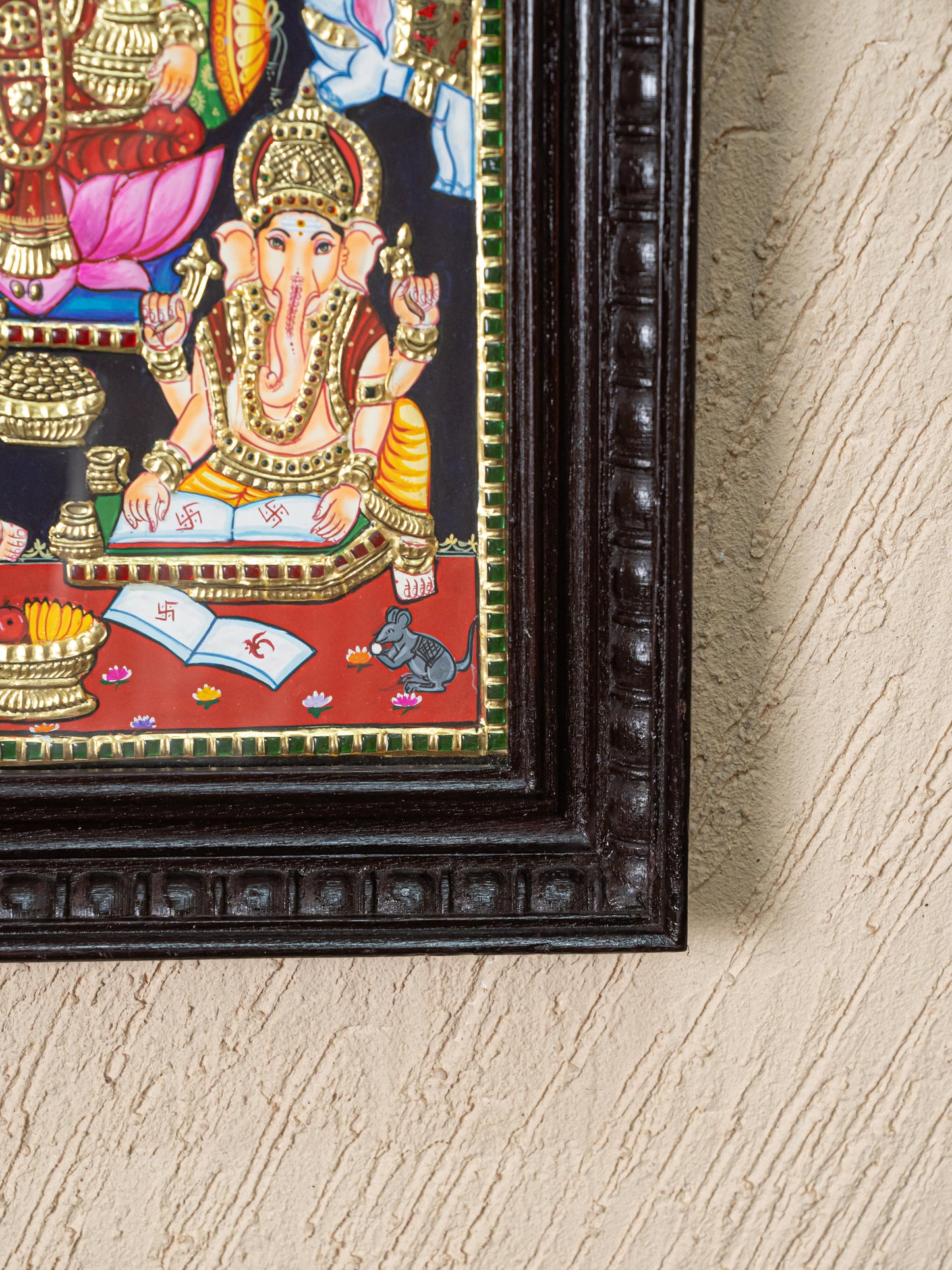 Tanjore Painting - Lakshmi-Ganesha-Saraswathi - Flat (Gold Foil) - 15x12 inch - WL5244