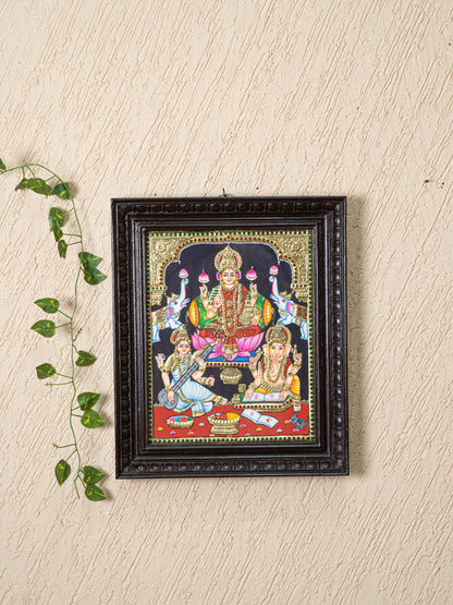 Tanjore Painting - Lakshmi-Ganesha-Saraswathi - Flat (Gold Foil) - 15x12 inch - WL5244