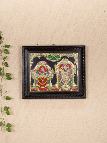 Tanjore Painting - Balaji-Padmavati Thayar - Flat (Gold Foil) - 15x12 inch - WL5246