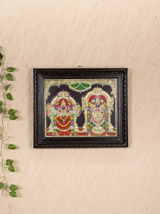 Tanjore Painting - Balaji-Padmavati Thayar - Flat (Gold Foil) - 15x12 inch - WL5246
