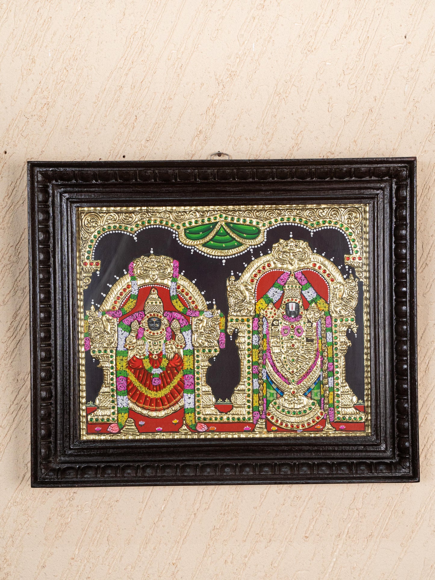Tanjore Painting - Balaji-Padmavati Thayar - Flat (Gold Foil) - 15x12 inch - WL5246