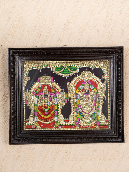 Tanjore Painting - Balaji-Padmavati Thayar - Flat (Gold Foil) - 15x12 inch - WL5246