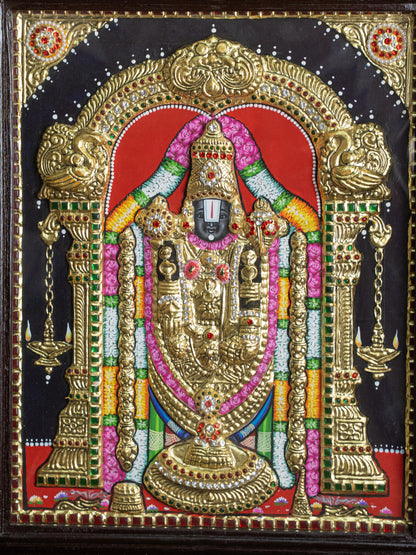 Tanjore Painting - Tirupati Balaji - Semi Embossed - 15x12 inch - WL5248