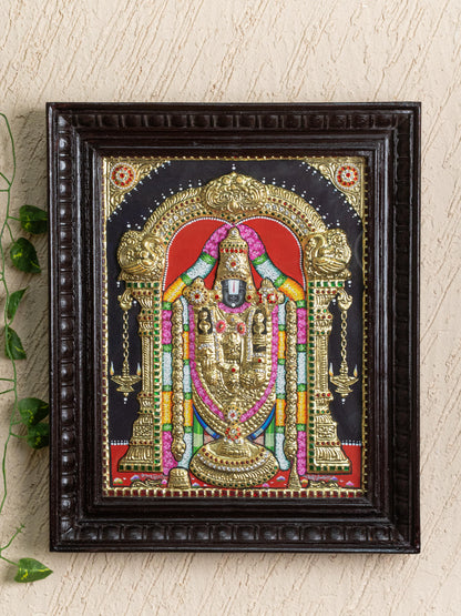 Tanjore Painting - Tirupati Balaji - Semi Embossed - 15x12 inch - WL5248
