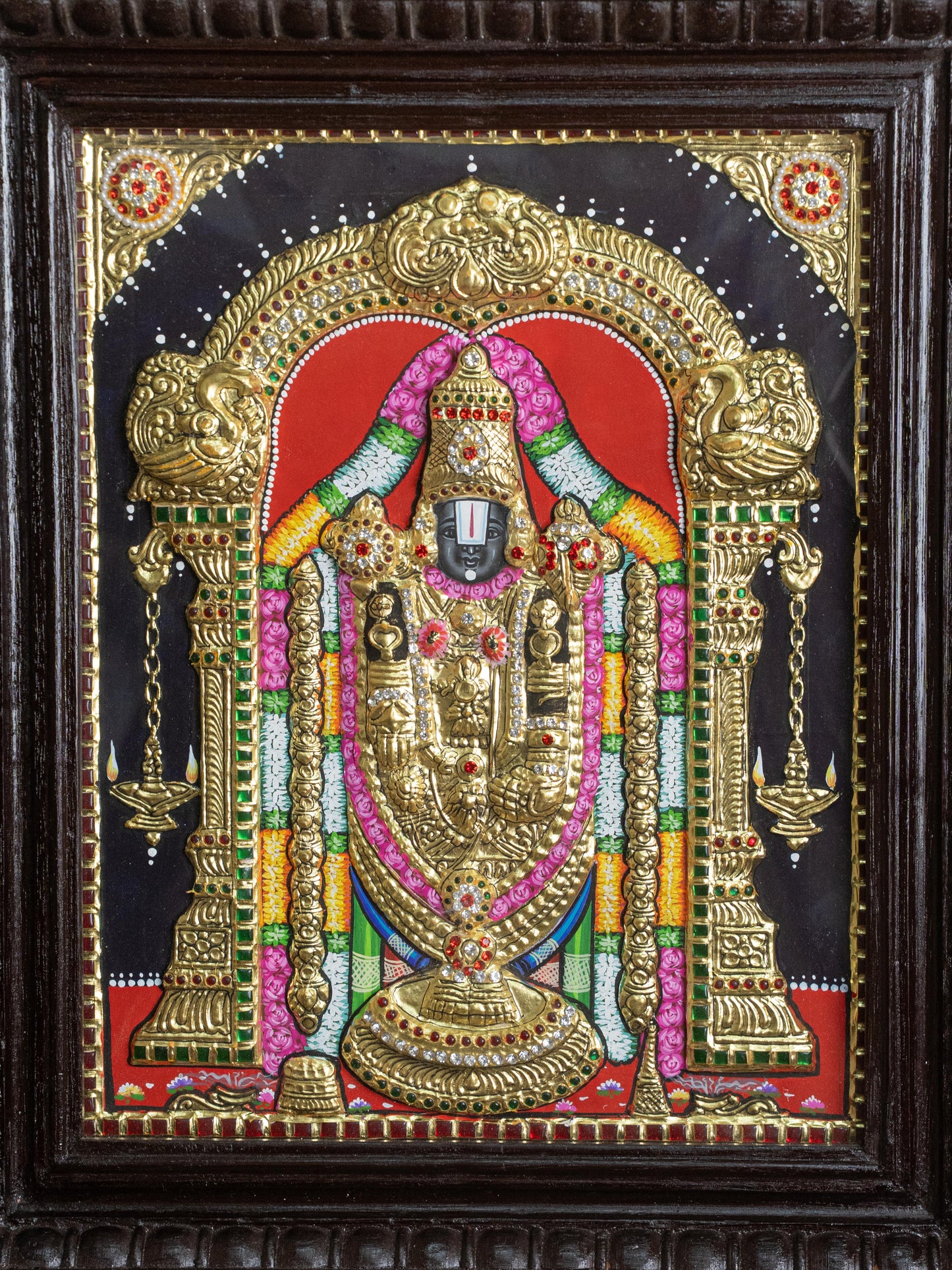 Tanjore Painting - Tirupati Balaji - Semi Embossed - 15x12 inch - WL5248