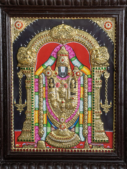 Tanjore Painting - Tirupati Balaji - Semi Embossed - 15x12 inch - WL5248
