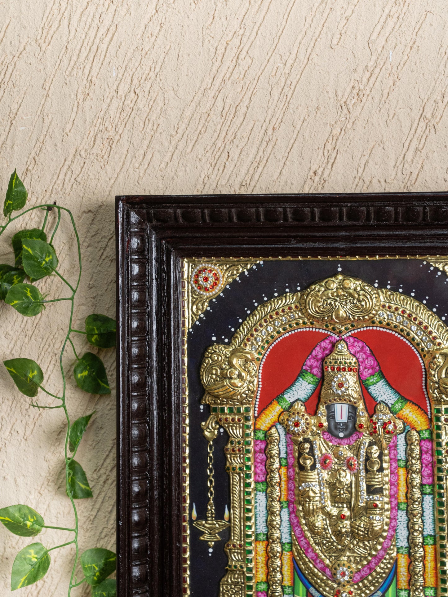Tanjore Painting - Tirupati Balaji - Semi Embossed - 15x12 inch - WL5248