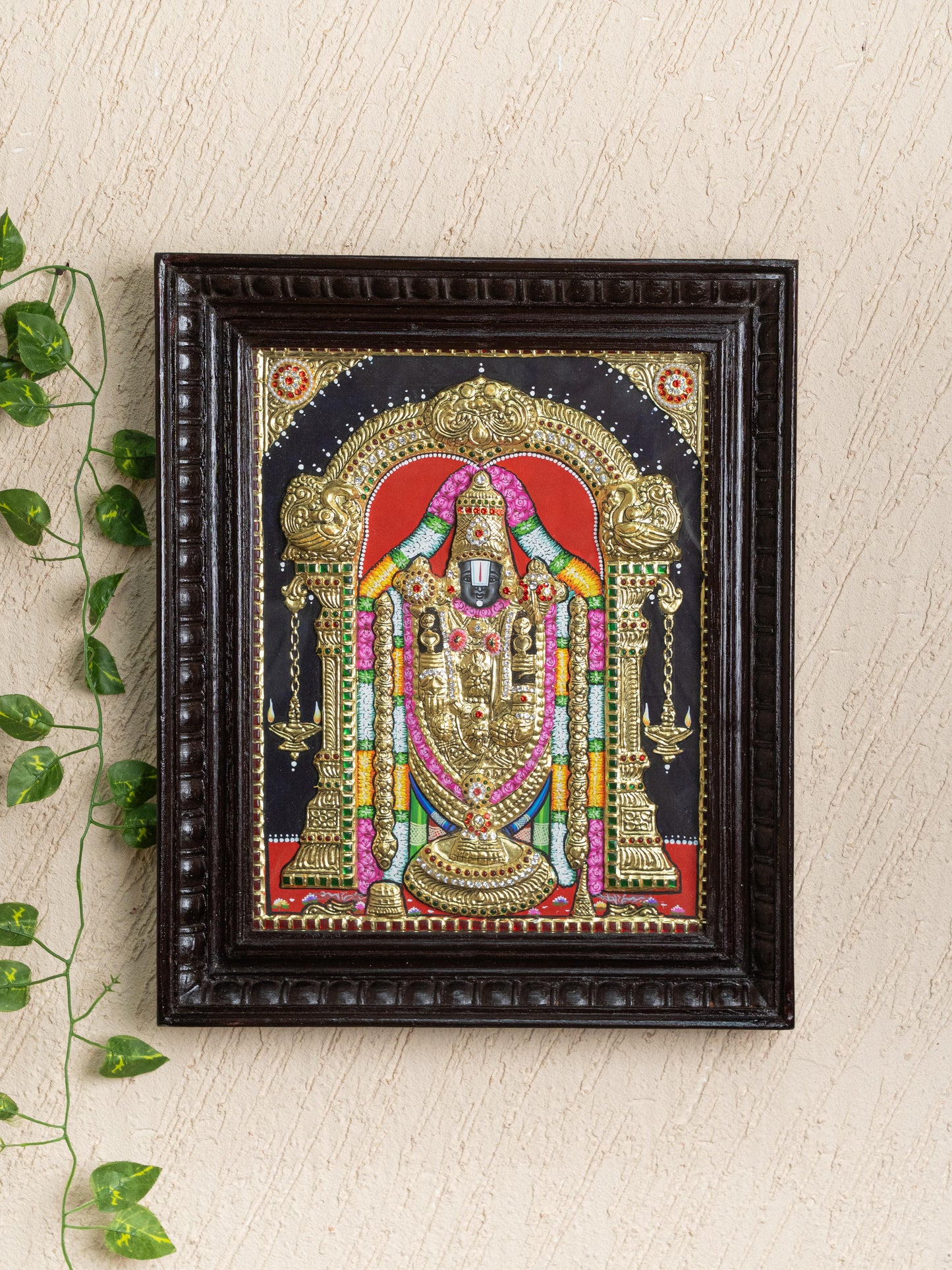 Tanjore Painting - Tirupati Balaji - Semi Embossed - 15x12 inch - WL5248
