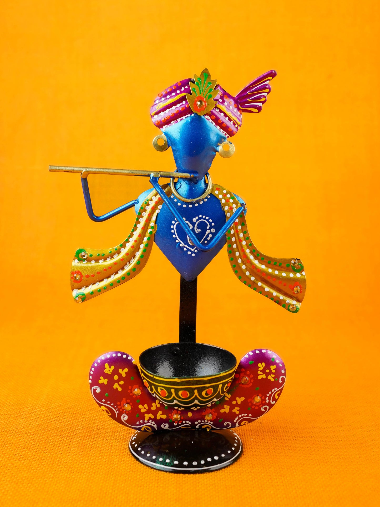 Metal Handpainted Krishna T Light Holder - Set of 2 - WL5255-1