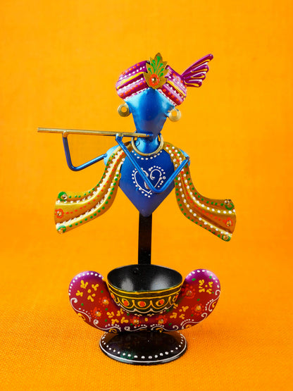 Metal Handpainted Krishna T Light Holder - Set of 2 - WL5255-1