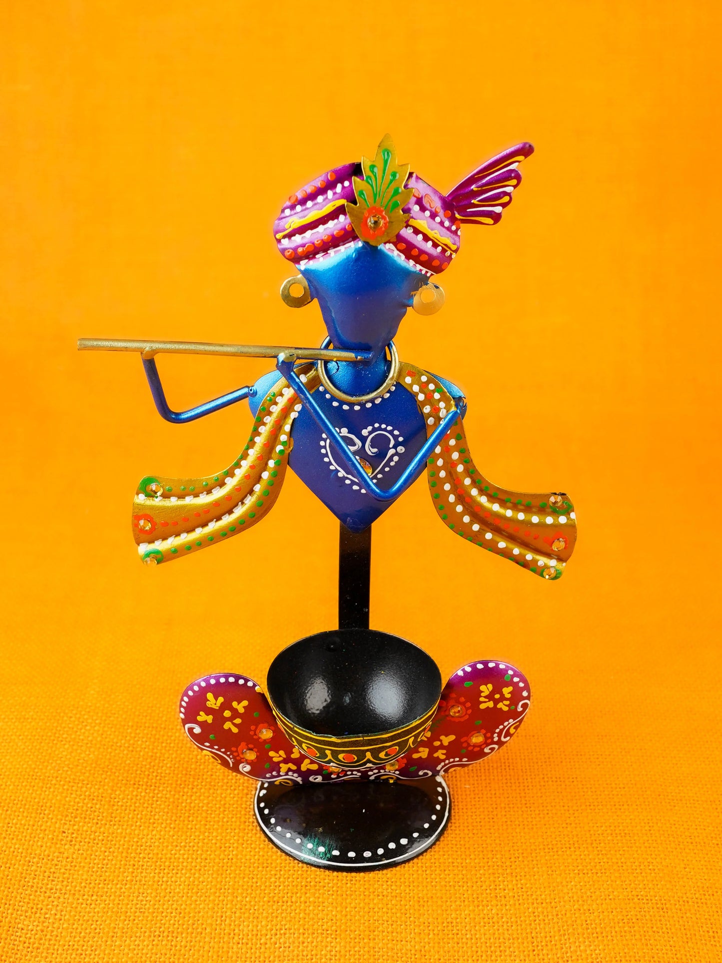 Metal Handpainted Krishna T Light Holder - Set of 2 - WL5255-1