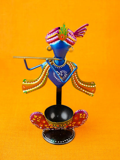 Metal Handpainted Krishna T Light Holder - Set of 2 - WL5255-1