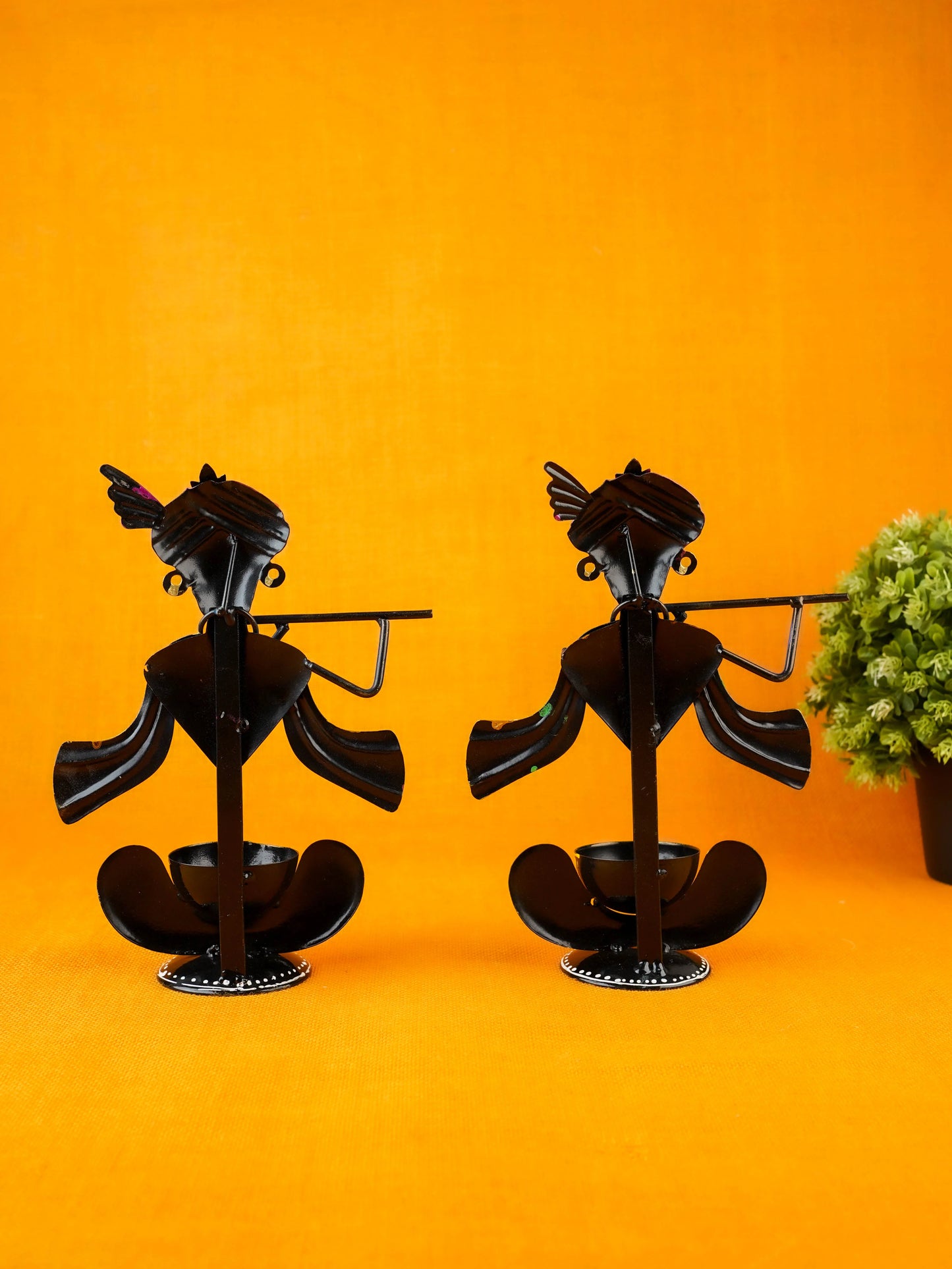 Metal Handpainted Krishna T Light Holder - Set of 2 - WL5255-1