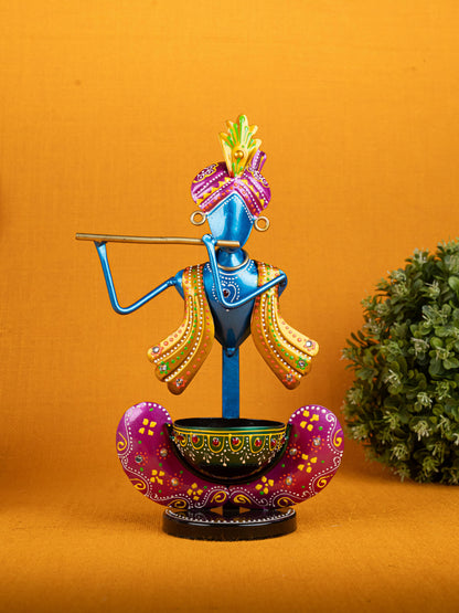 Metal Handpainted Krishna T Light Holder - Set of 2 - WL5255-2