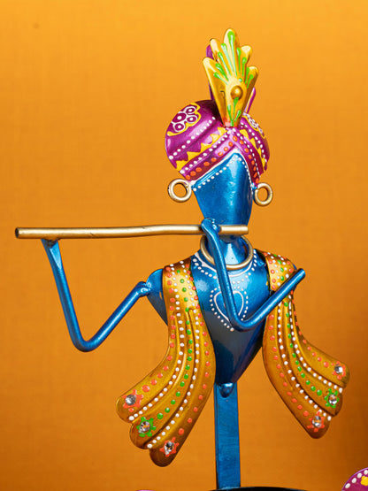 Metal Handpainted Krishna T Light Holder - Set of 2 - WL5255-2