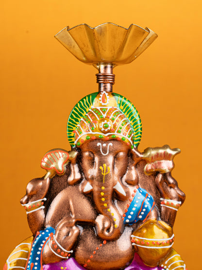 Metal Handpainted Ganesha T Light Holder - Set of 2 - WL5257