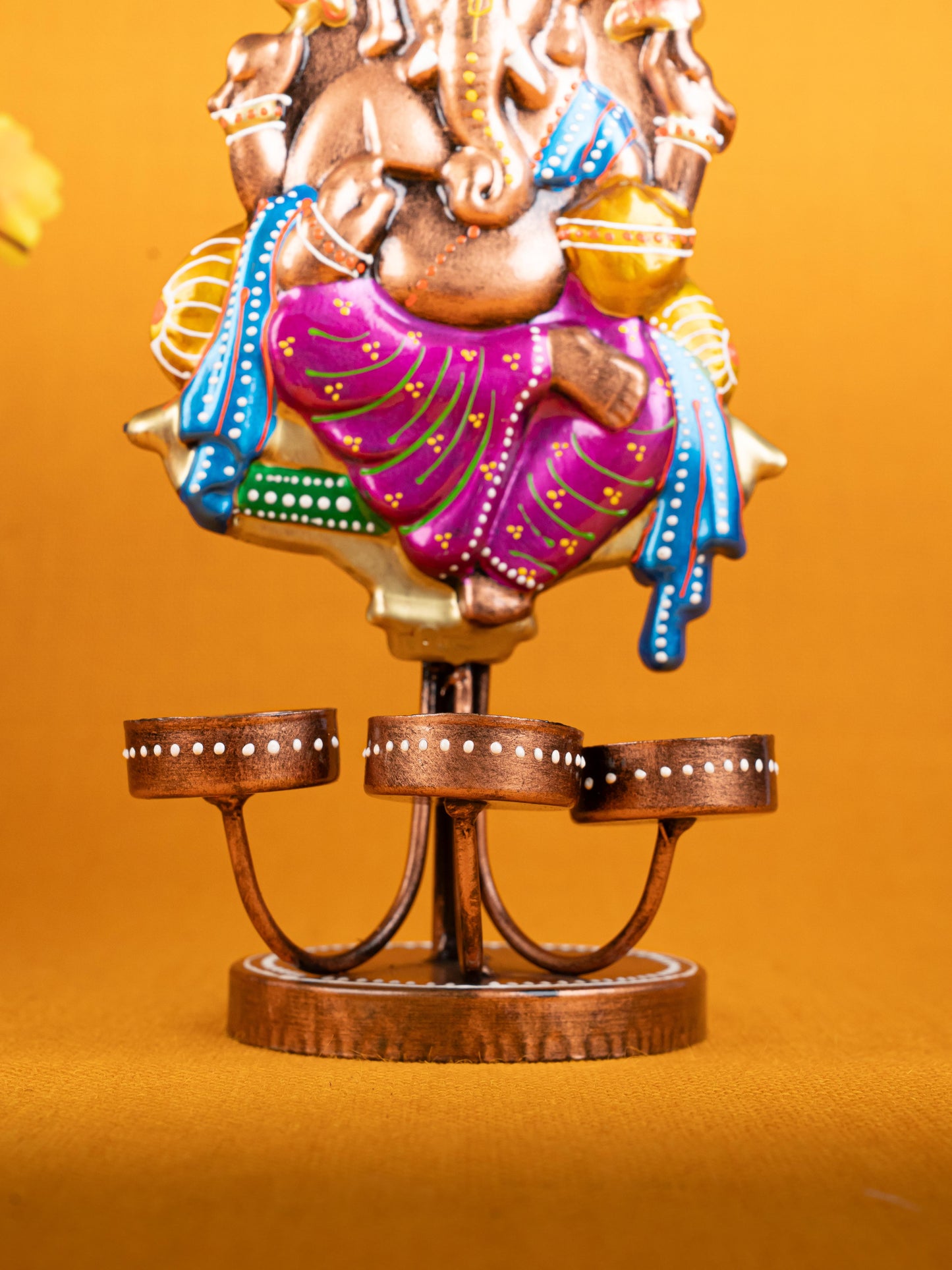 Metal Handpainted Ganesha T Light Holder - Set of 2 - WL5257