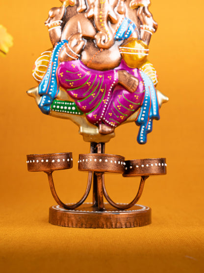 Metal Handpainted Ganesha T Light Holder - Set of 2 - WL5257