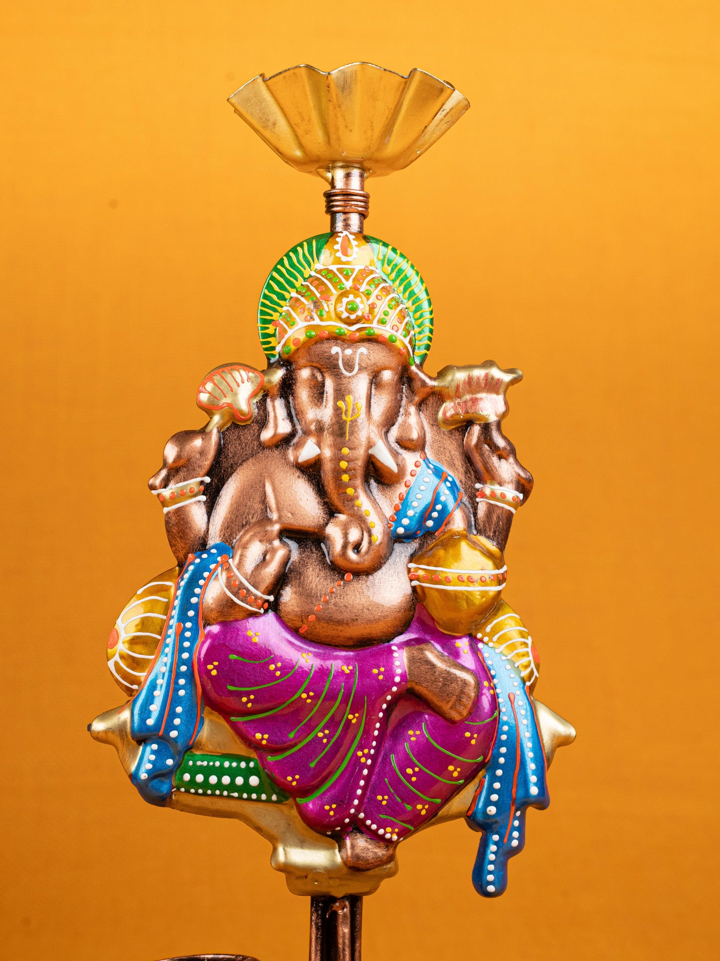 Metal Handpainted Ganesha T Light Holder - Set of 2 - WL5257