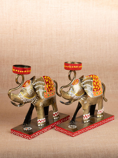 Metal Handpainted Elephant  T Light Holder - Set of 2 - WL5260
