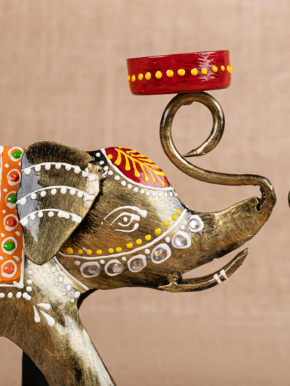 Metal Handpainted Elephant  T Light Holder - Set of 2 - WL5260