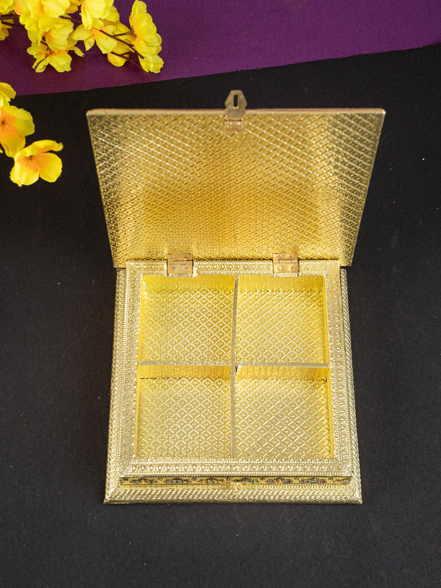 Customized - Meenakari Dry Fruit Box - Gold - 8x8 inch - WL5261