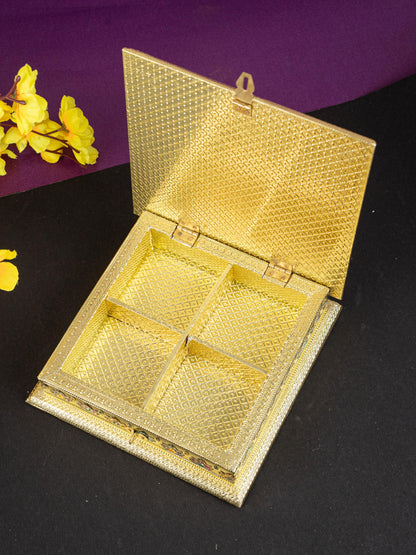 Customized - Meenakari Dry Fruit Box - Gold - 8x8 inch - WL5261