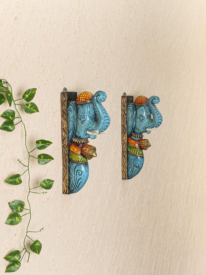 Wooden Carved Elephant Bracket - 12 inch - Set of 2 - WL5262