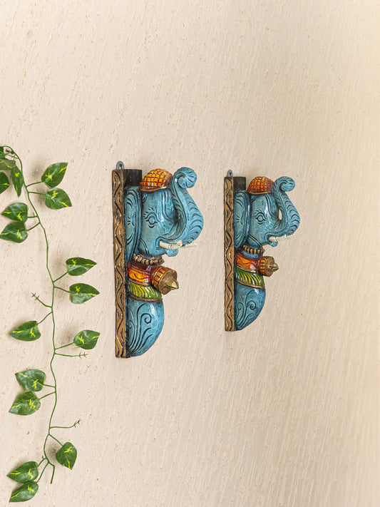 Wooden Carved Elephant Bracket - 12 inch - Set of 2 - WL5262