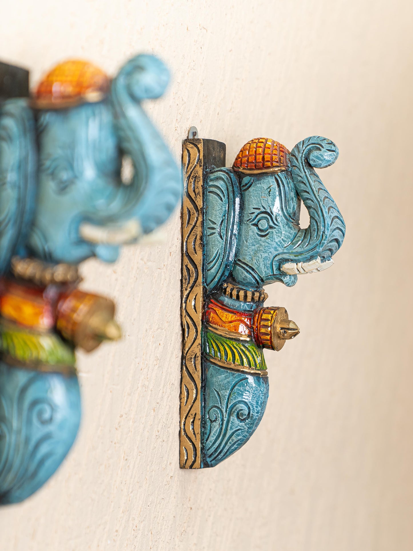 Wooden Carved Elephant Bracket - 12 inch - Set of 2 - WL5262