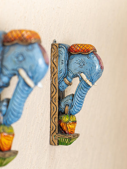 Wooden Carved Elephant Bracket - 12 inch - Set of 2 - WL5263