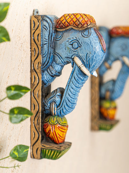 Wooden Carved Elephant Bracket - 12 inch - Set of 2 - WL5263