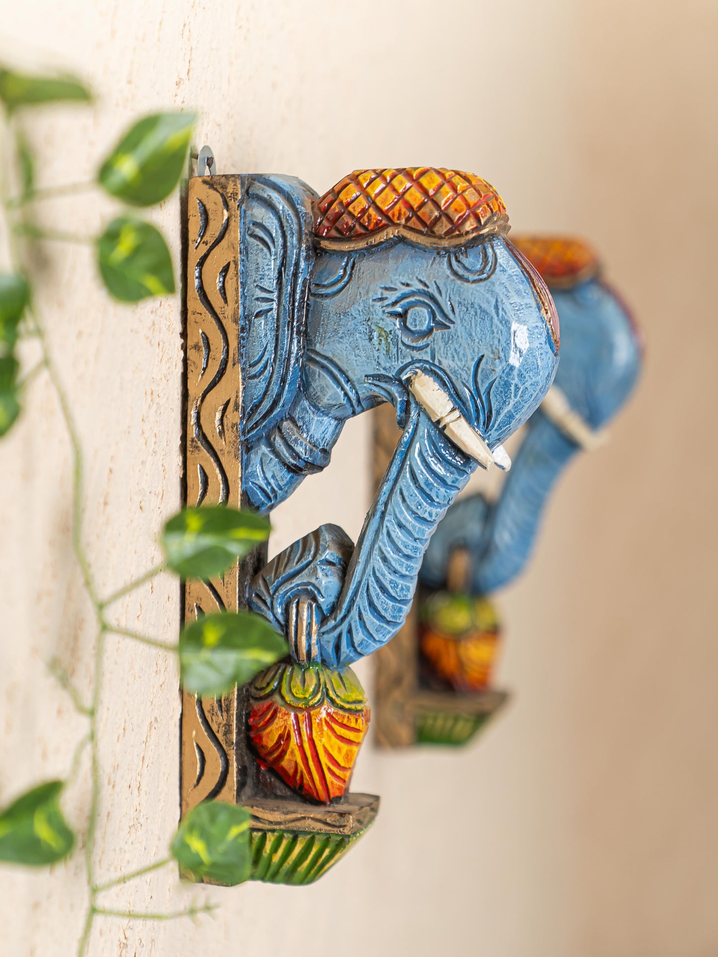 Wooden Carved Elephant Bracket - 12 inch - Set of 2 - WL5263