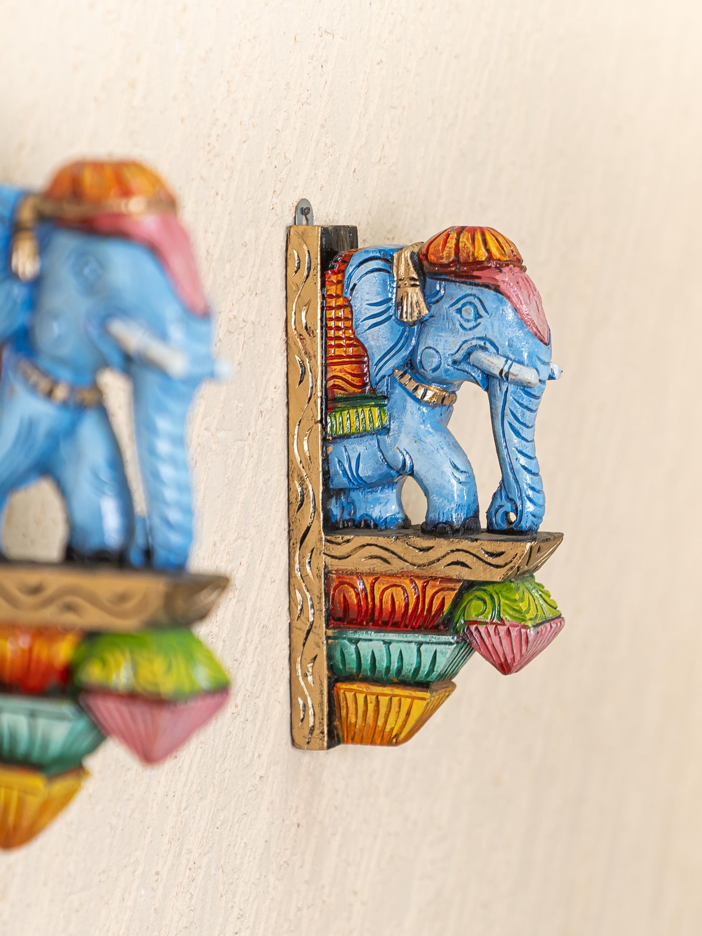 Wooden Carved Elephant Bracket - 12 inch - Set of 2 - WL5264