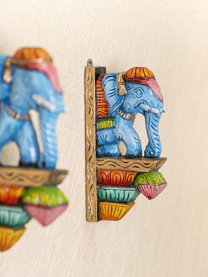 Wooden Carved Elephant Bracket - 12 inch - Set of 2 - WL5264