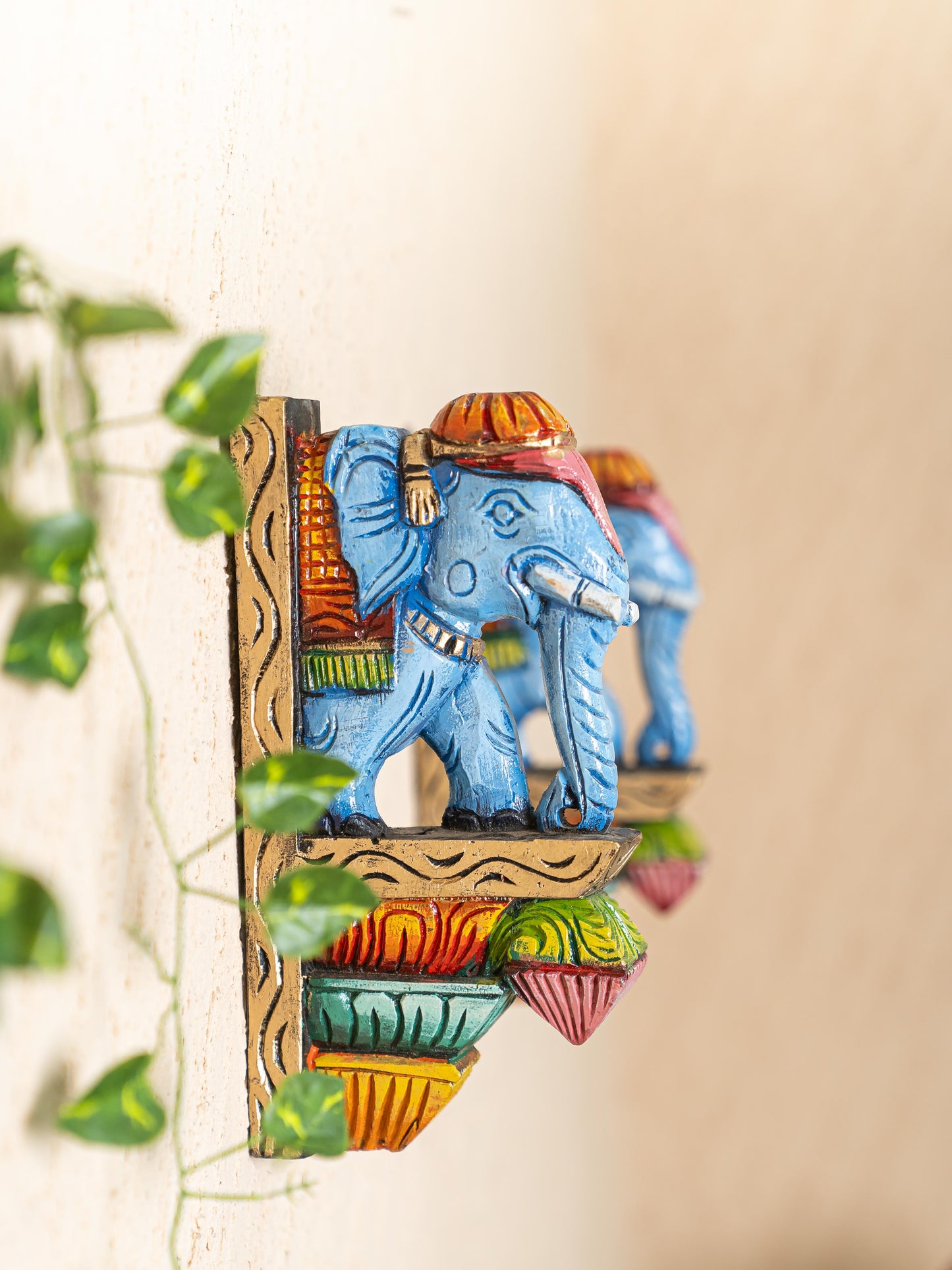 Wooden Carved Elephant Bracket - 12 inch - Set of 2 - WL5264