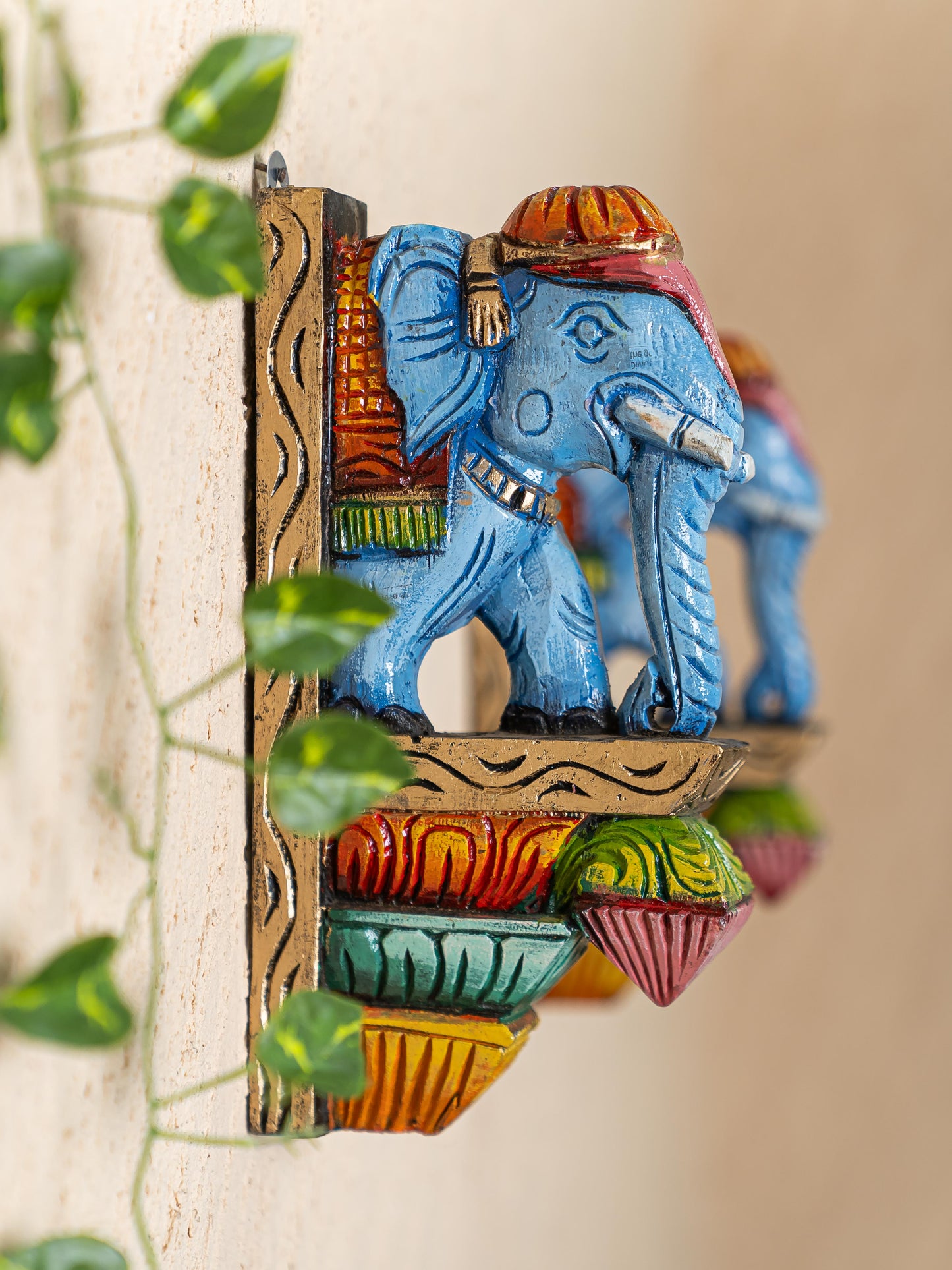 Wooden Carved Elephant Bracket - 12 inch - Set of 2 - WL5264