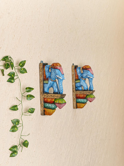 Wooden Carved Elephant Bracket - 12 inch - Set of 2 - WL5264
