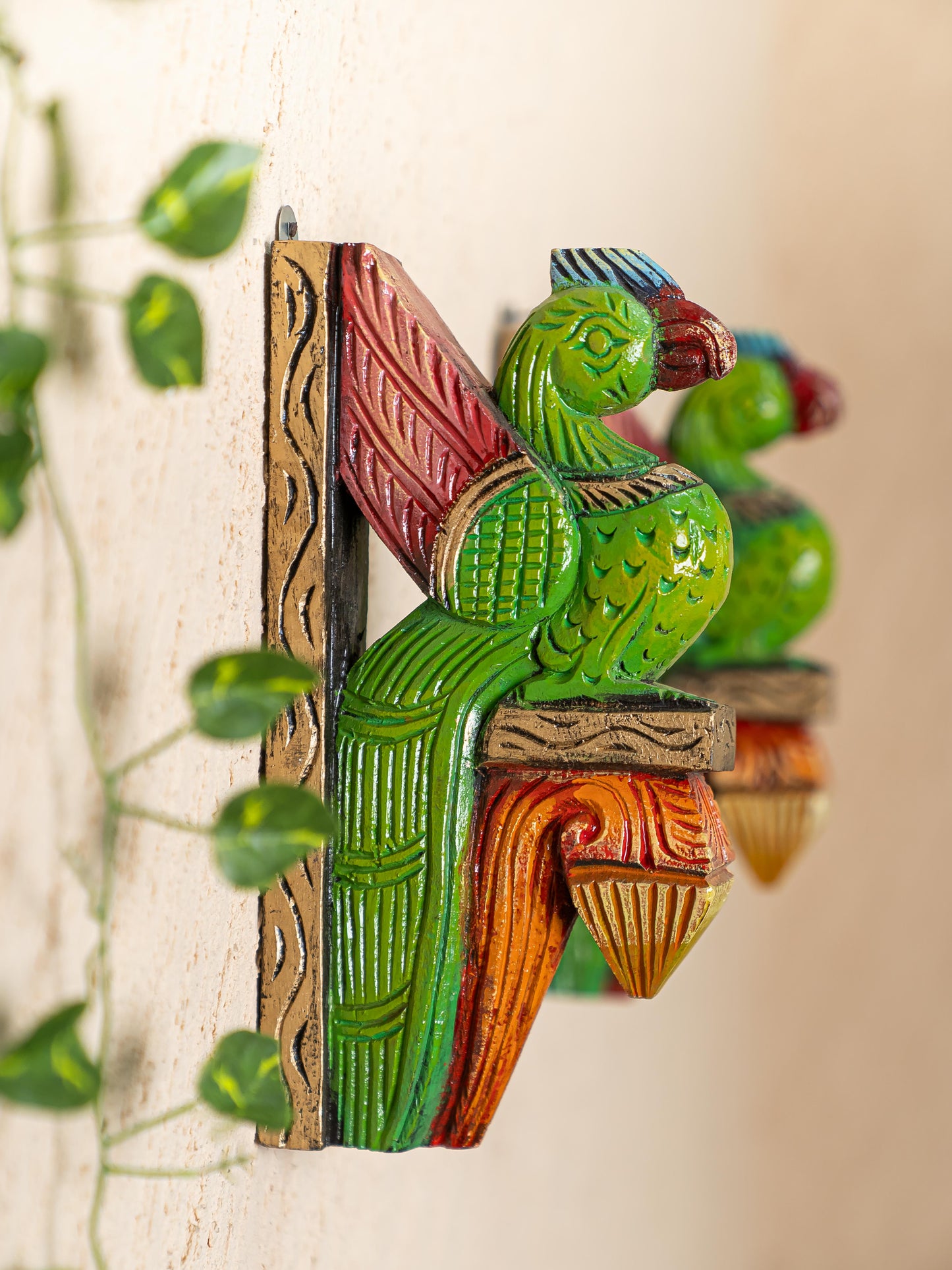 Wooden Carved Parrot Bracket - 12 inch - Set of 2 - WL5265