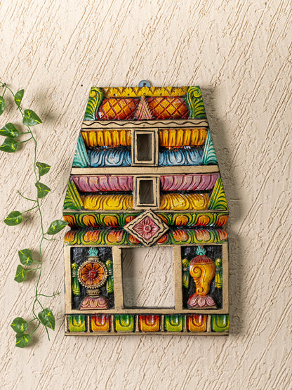 Wooden Carved - Kovil Gopuram with Shankh Chakra Wall Hanging - 18 inch - WL5266