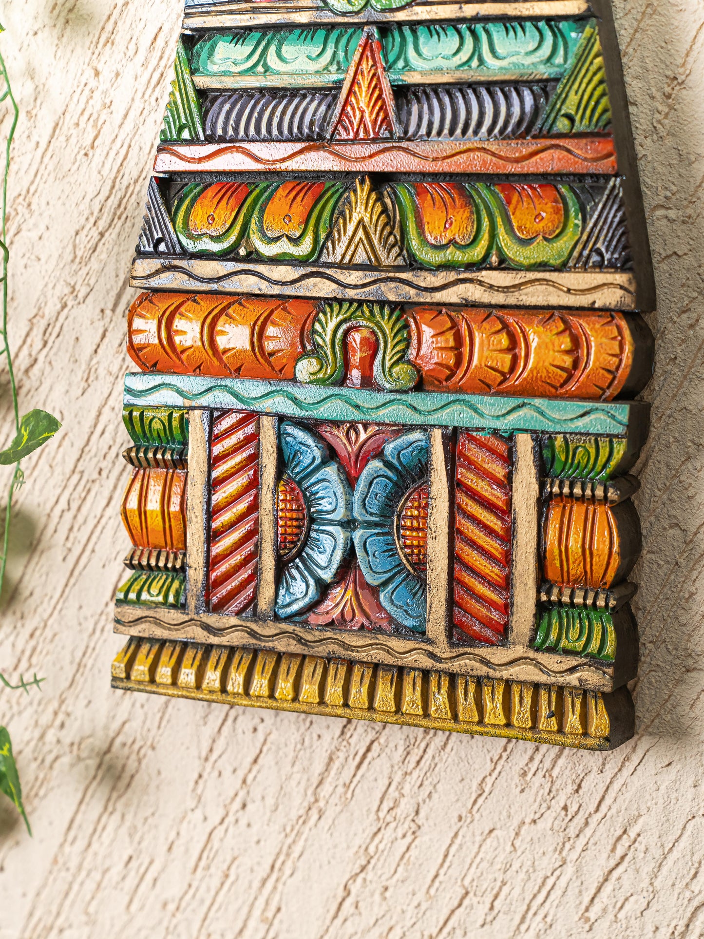 Wooden Carved - Kovil Gopuram Wall Hanging - 15 inch - WL5267