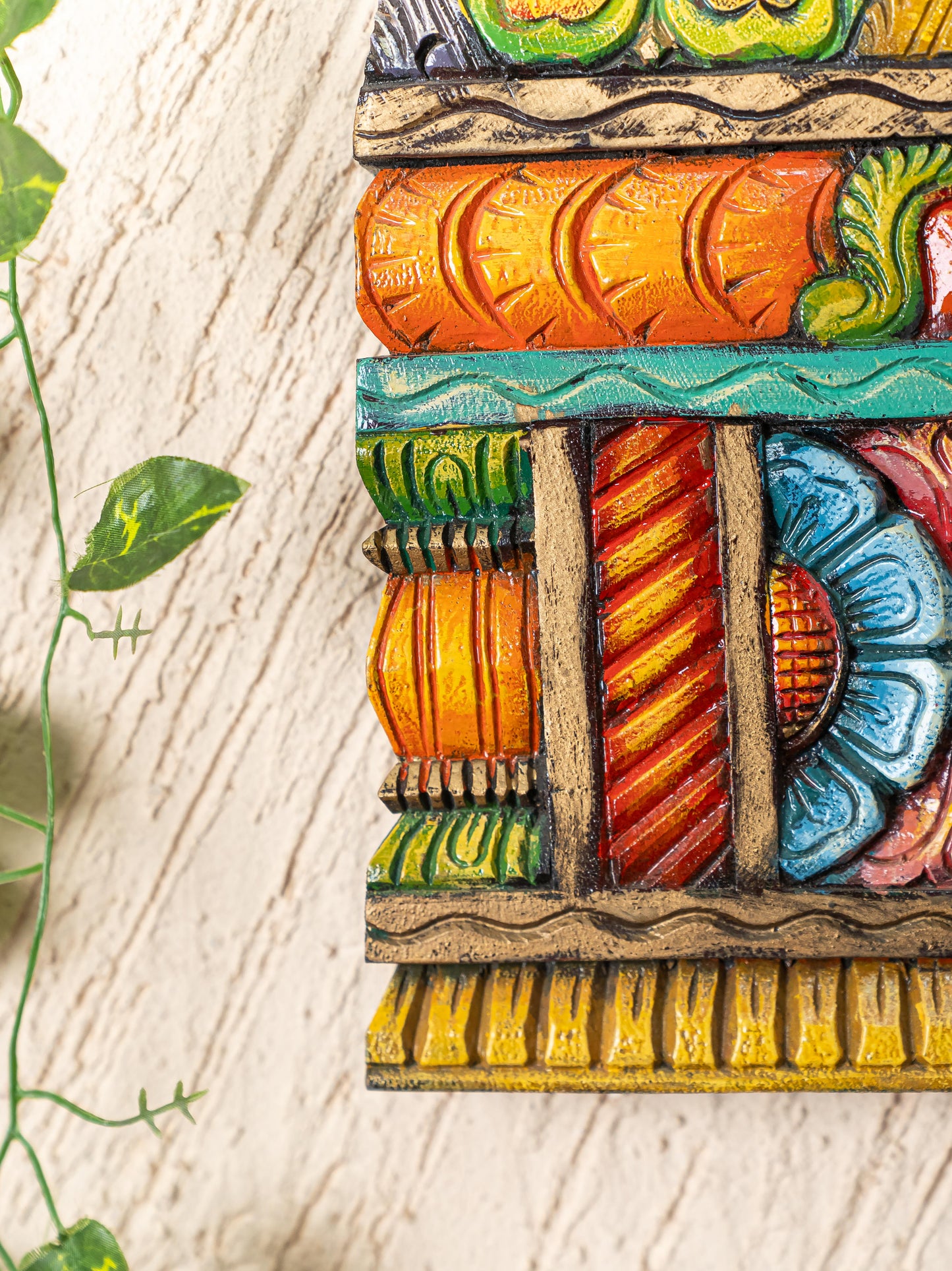 Wooden Carved - Kovil Gopuram Wall Hanging - 15 inch - WL5267