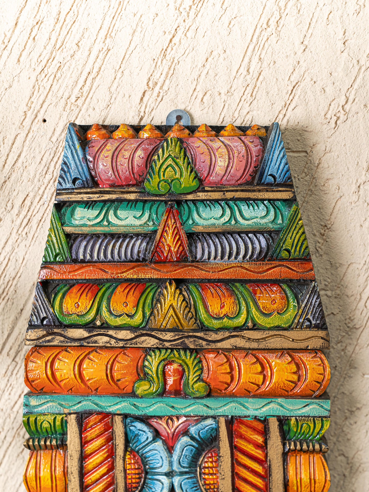 Wooden Carved - Kovil Gopuram Wall Hanging - 15 inch - WL5267