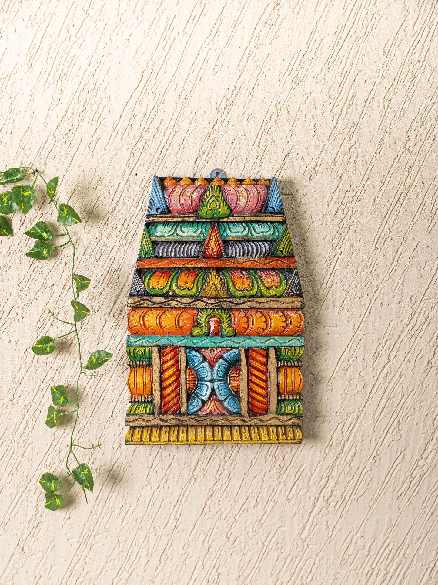 Wooden Carved - Kovil Gopuram Wall Hanging - 15 inch - WL5267