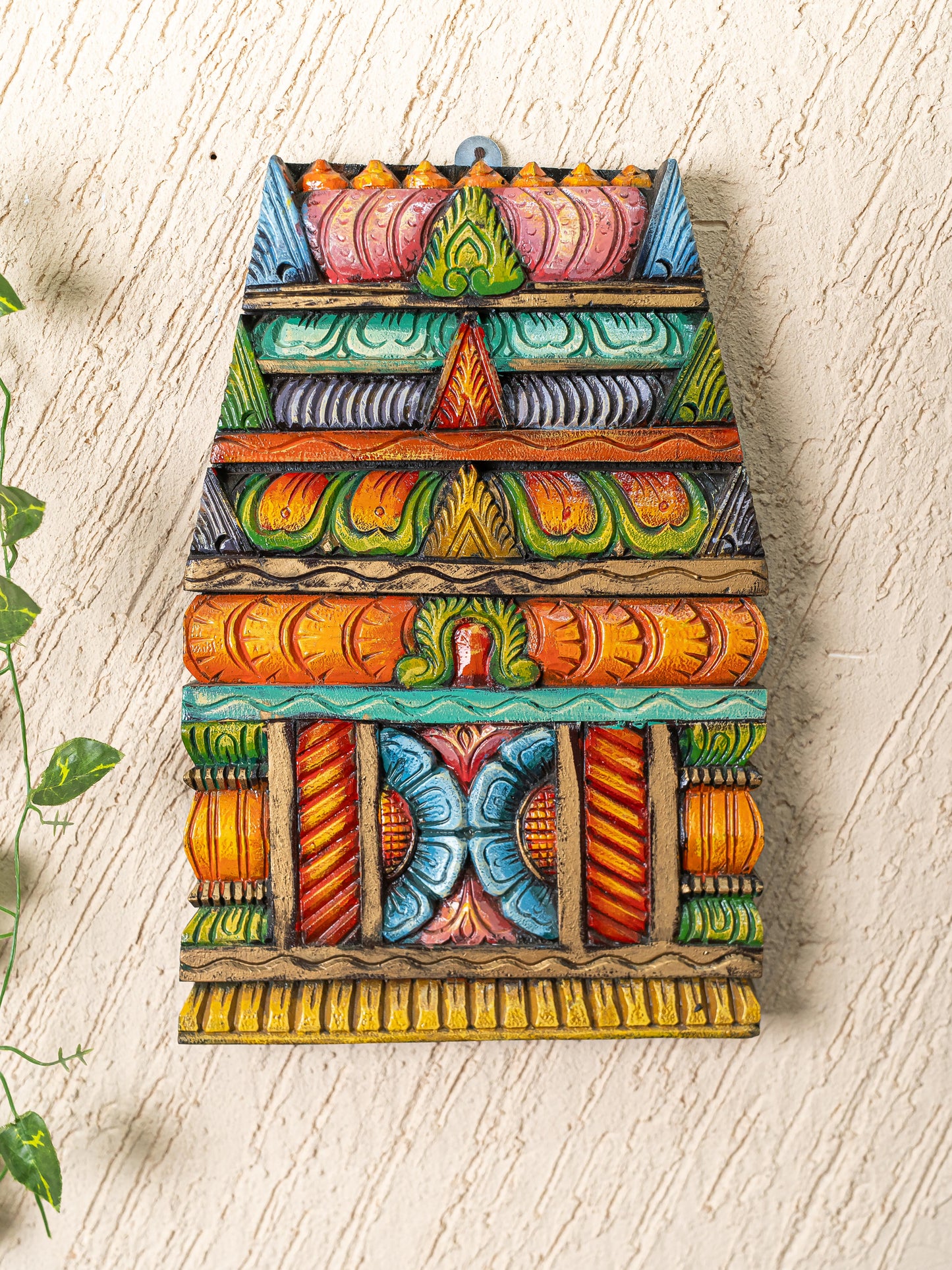 Wooden Carved - Kovil Gopuram Wall Hanging - 15 inch - WL5267