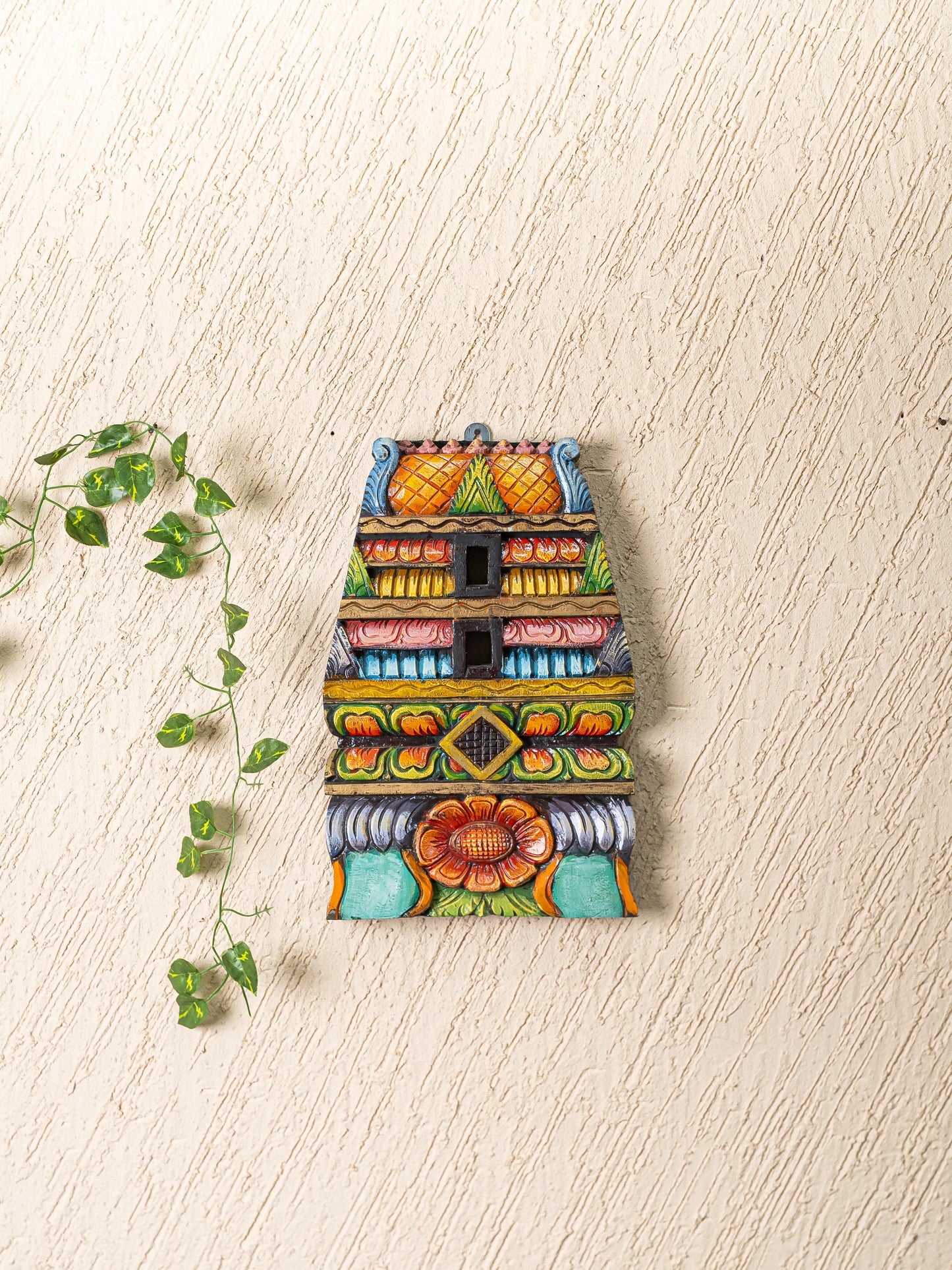 Wooden Carved - Kovil Gopuram Wall Hanging - 15 inch - WL5268