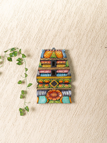 Wooden Carved - Kovil Gopuram Wall Hanging - 15 inch - WL5268
